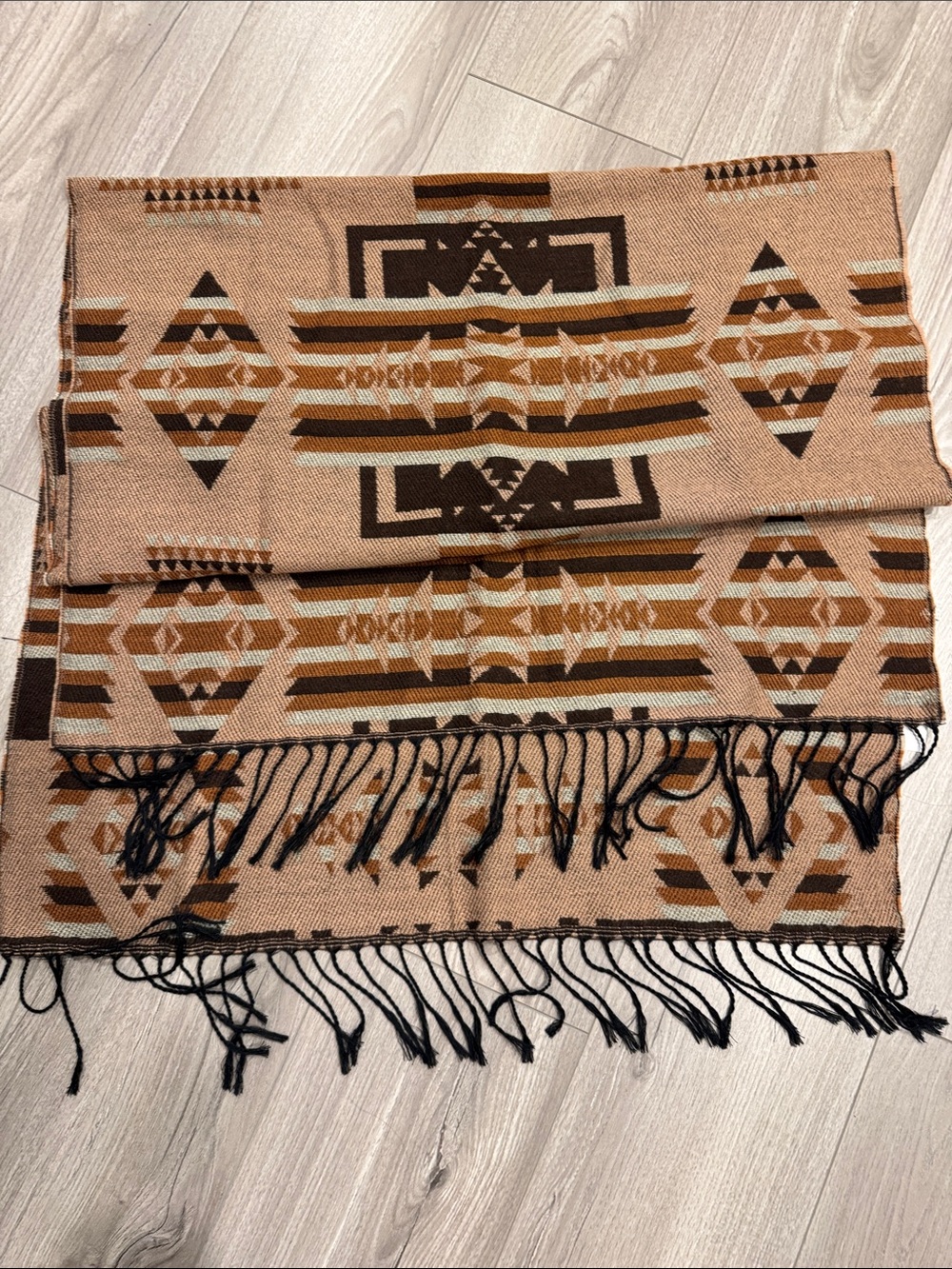 Pendleton inspired scarf Southwest Pattern Tassel Throw Blanket - Tan & Brown